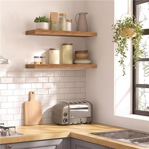 Floating Shelves for Wall, Wall Mounted Shelf Set of 2, 23.6" Hanging Shelf - Picture 2 of 7